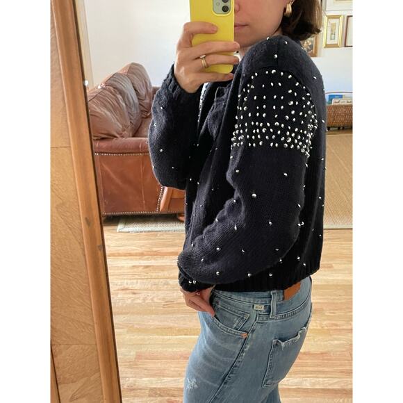 Vintage Navy Rhinestone Wool Blend Cardigan Size Medium - Picture 6 of 8